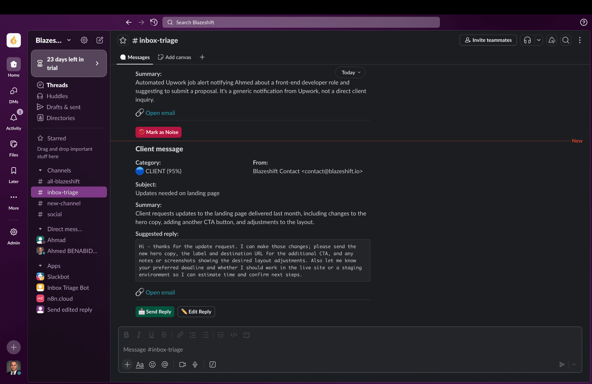 AI Inbox Triage – Gmail → Slack Actions (Human-in-the-loop)