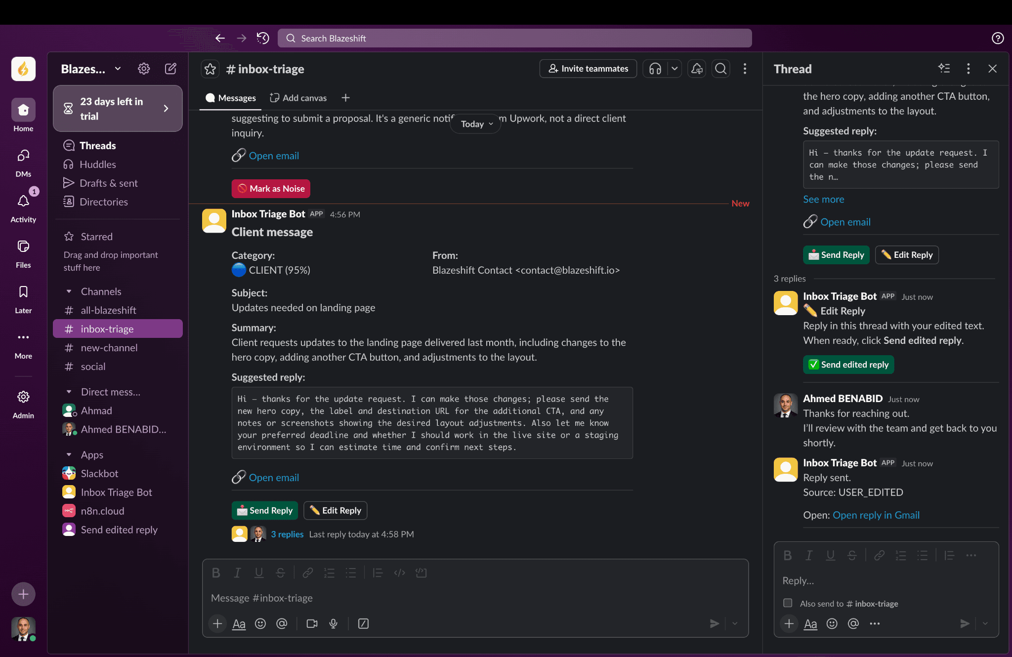 AI Inbox Triage – Gmail → Slack Actions (Human-in-the-loop) - Human-in-the-Loop Editing