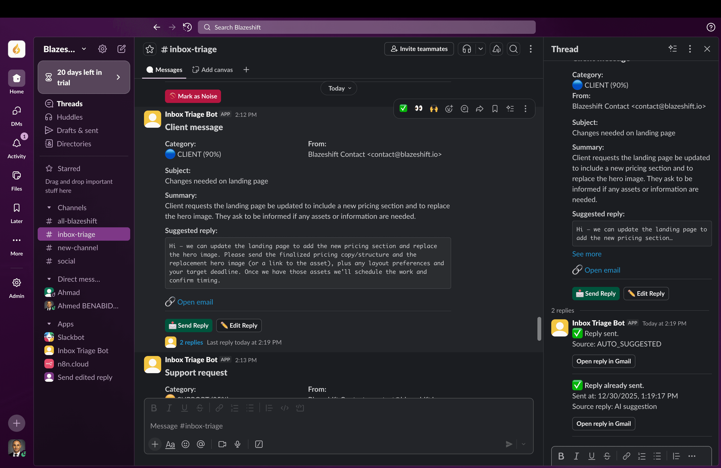 AI Inbox Triage – Gmail → Slack Actions (Human-in-the-loop) - Send Confirmation + Gmail Deep Link