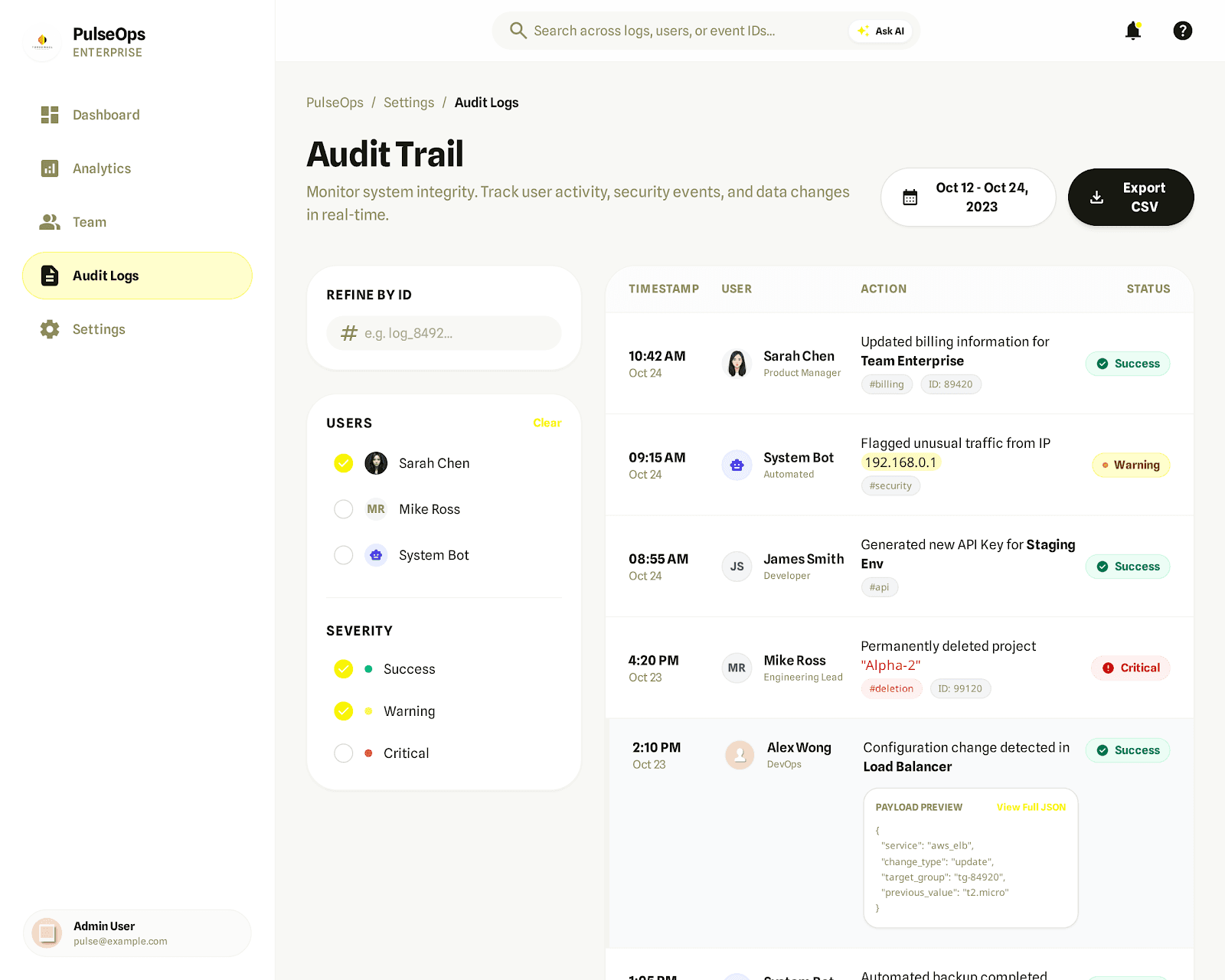 AI Automation Tool - Audit Trail & Event Logs