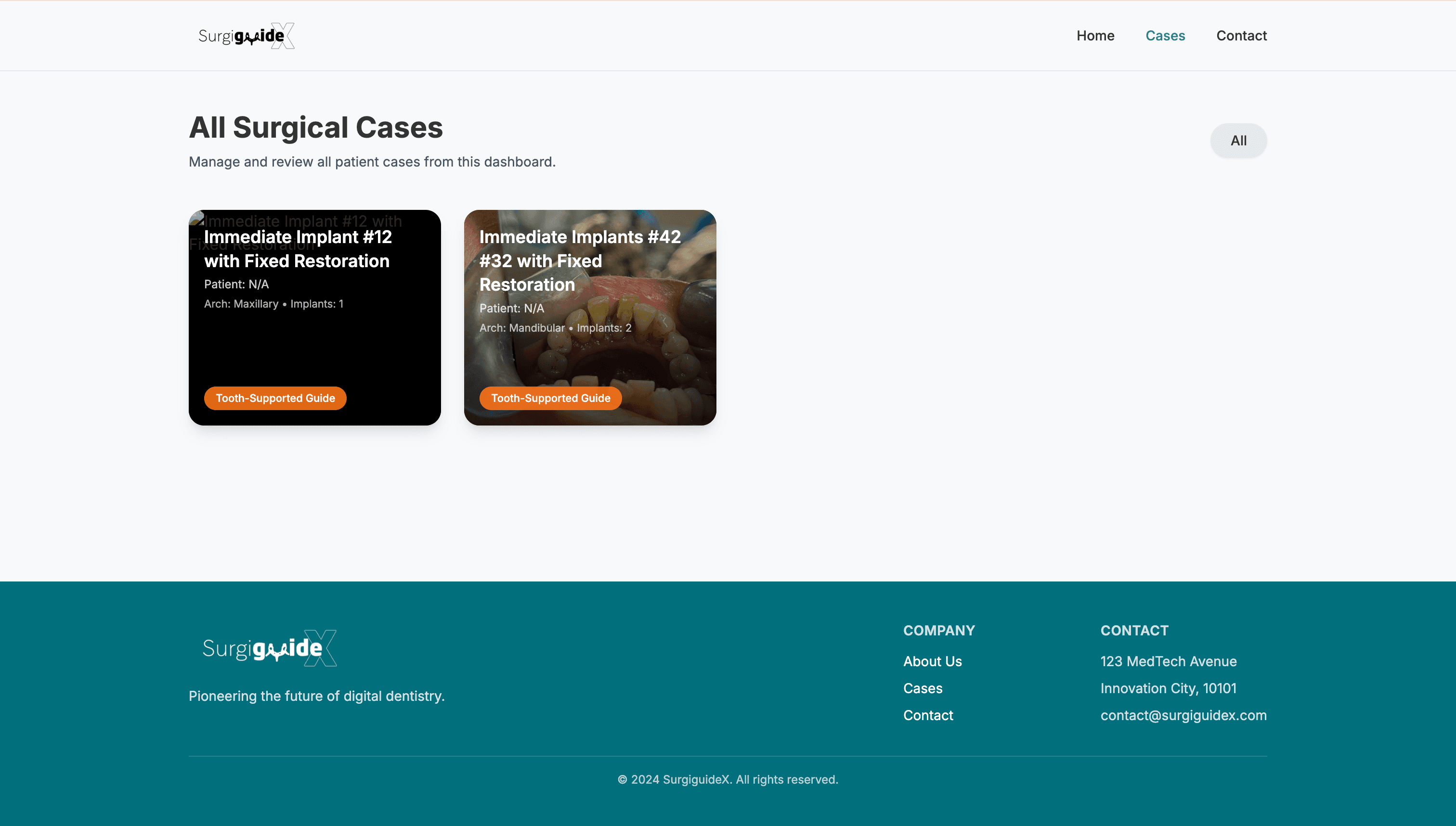SurgiGuideX – Digital Surgical Guide Platform - Surgical Case Management Dashboard